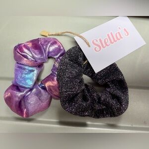 Stella’s scrunchie hair Tie accessories 2 pk Metallic Shimmer black Purple New